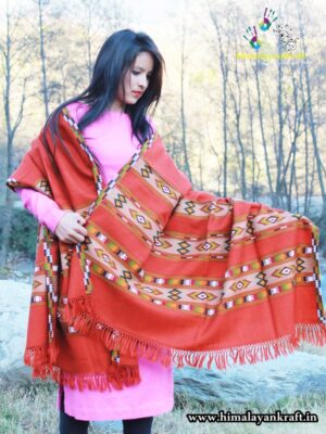 Deep Hand Weaving Burfi Designed Handloom Pure Wool Shawl Maroon
