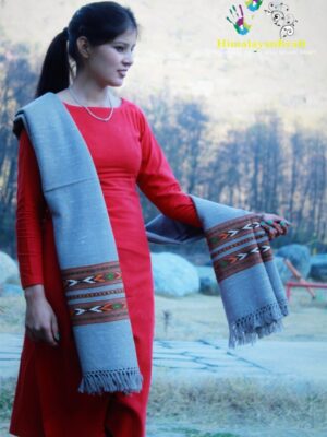 Kullu Design Pure Hand Woven Wool Handloom Shawl (Grey)