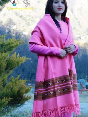 Pink Hand Woven Pure Wool Kullu Handloom Shawl