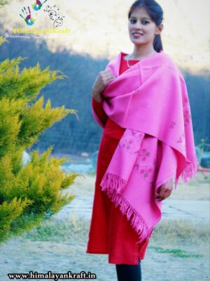 Warm and Soft Pure Wool Kullu Handloom Shawl (Pink)