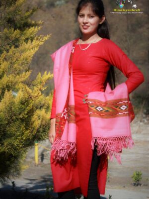 Women’s Wool Shawl Kullu Hand Woven 100% Hand Made (Pink)