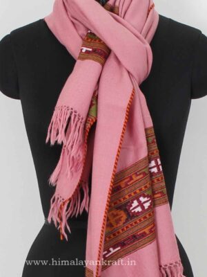 Stole Wrap Scarf Pure Woolen Hand woven Floral Pattren Pink