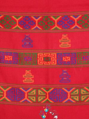 Red Pure Wool Kullu Handloom Shawl Deep Kinnauri Design