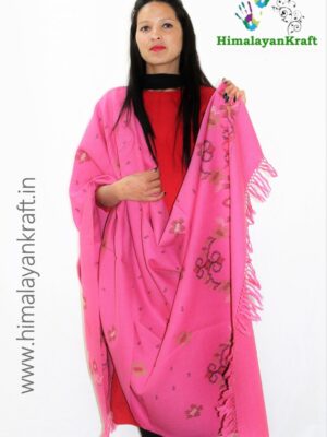 Red Pure Wool Kullu Shawl with Beautiful Design