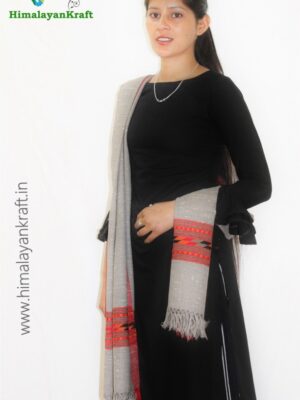 Grey Kullu Handloom Woven Pure Wool Stole Scarf For Women