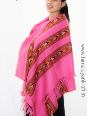 Purely Hand Woven Pure Wool Kullu Handloom Stole – Pink
