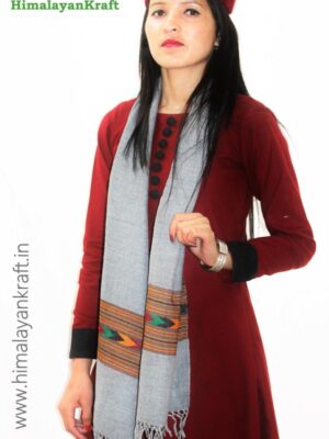Premium Hand Woven Traditional Kullu Handloom Wool Muffler For Unisex(Grey)