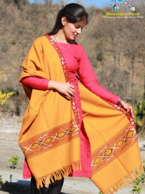 Wool Kullu Shawl Handloom for Women (Golden Yellow)