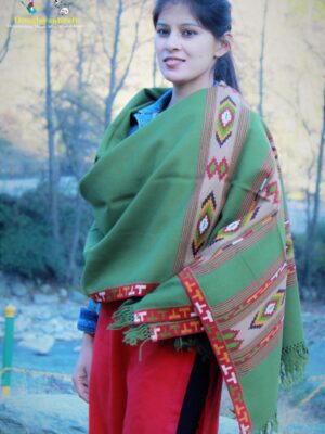 Deep Weaving Burfi Designed Hand Woven Kullu Shawl (Light Green)