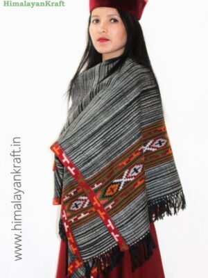 Purely Hand Woven Wool Kullu Handloom Shawl – Black MS