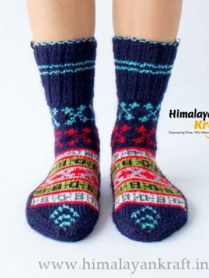 Comfy Hand Knitted Kullu Design Unisex High Ankle Socks – Blue