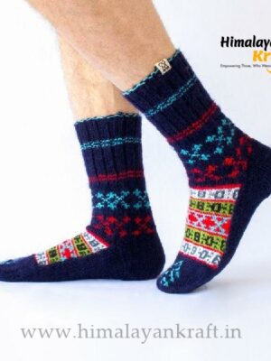 Comfy Hand Knitted Kullu Design Unisex High Ankle Socks – Blue
