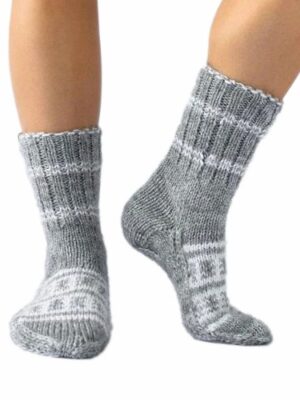 Hand Knitted High Ankle Calf Length Socks Unisex – Light Grey