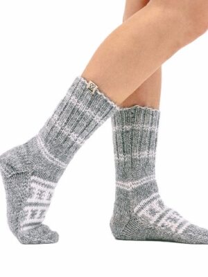 Hand Knitted High Ankle Calf Length Socks Unisex – Light Grey