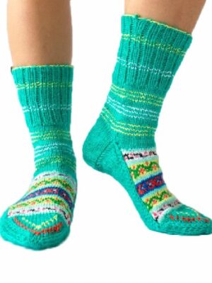 Authentic Hand Knitted High Ankle Calf Length Kullu Socks – Aqua