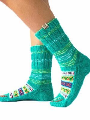 Authentic Hand Knitted High Ankle Calf Length Kullu Socks – Aqua