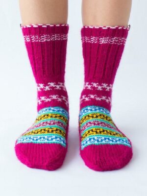 Hand Knitted High Ankle Calf Length Socks for All – Pink