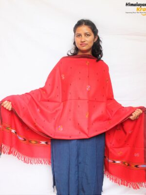 Kullu Handloom Kullu Kingri Jaal Design Pure Wool Stole – Red